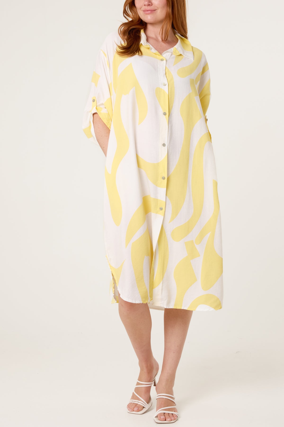 Abstract Print Button Up Shirt Dress