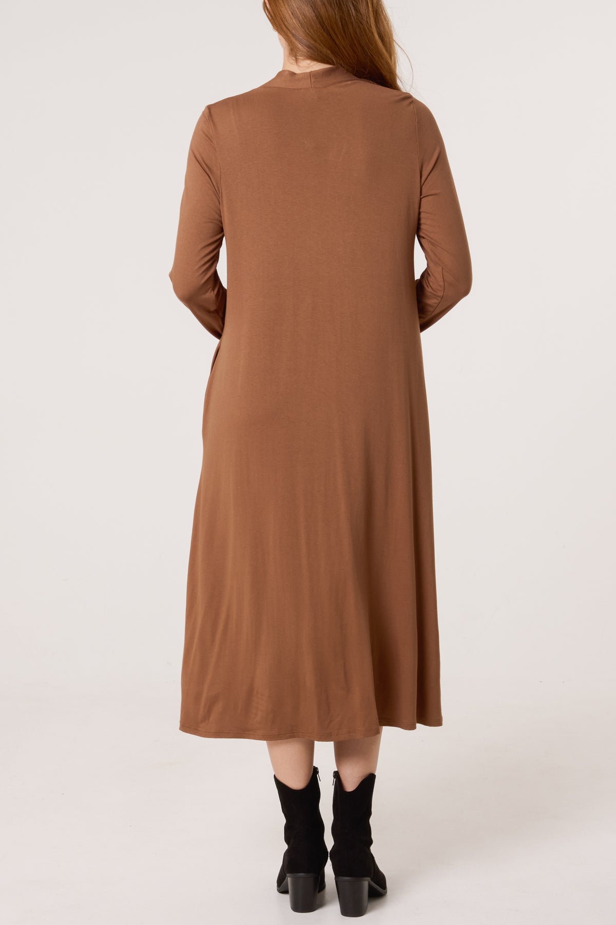 Jersey V-Neck Long Sleeve Midi Dress