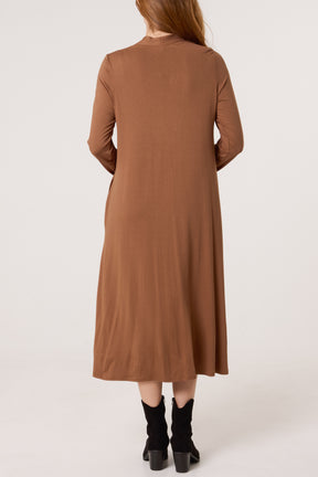 Jersey V-Neck Long Sleeve Midi Dress