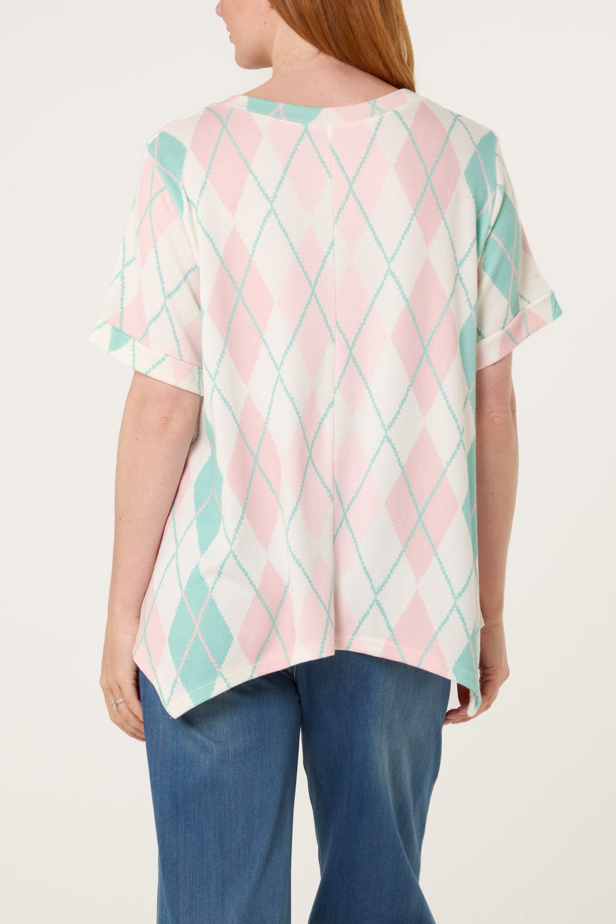 Argyle Short Sleeve Knitted Top