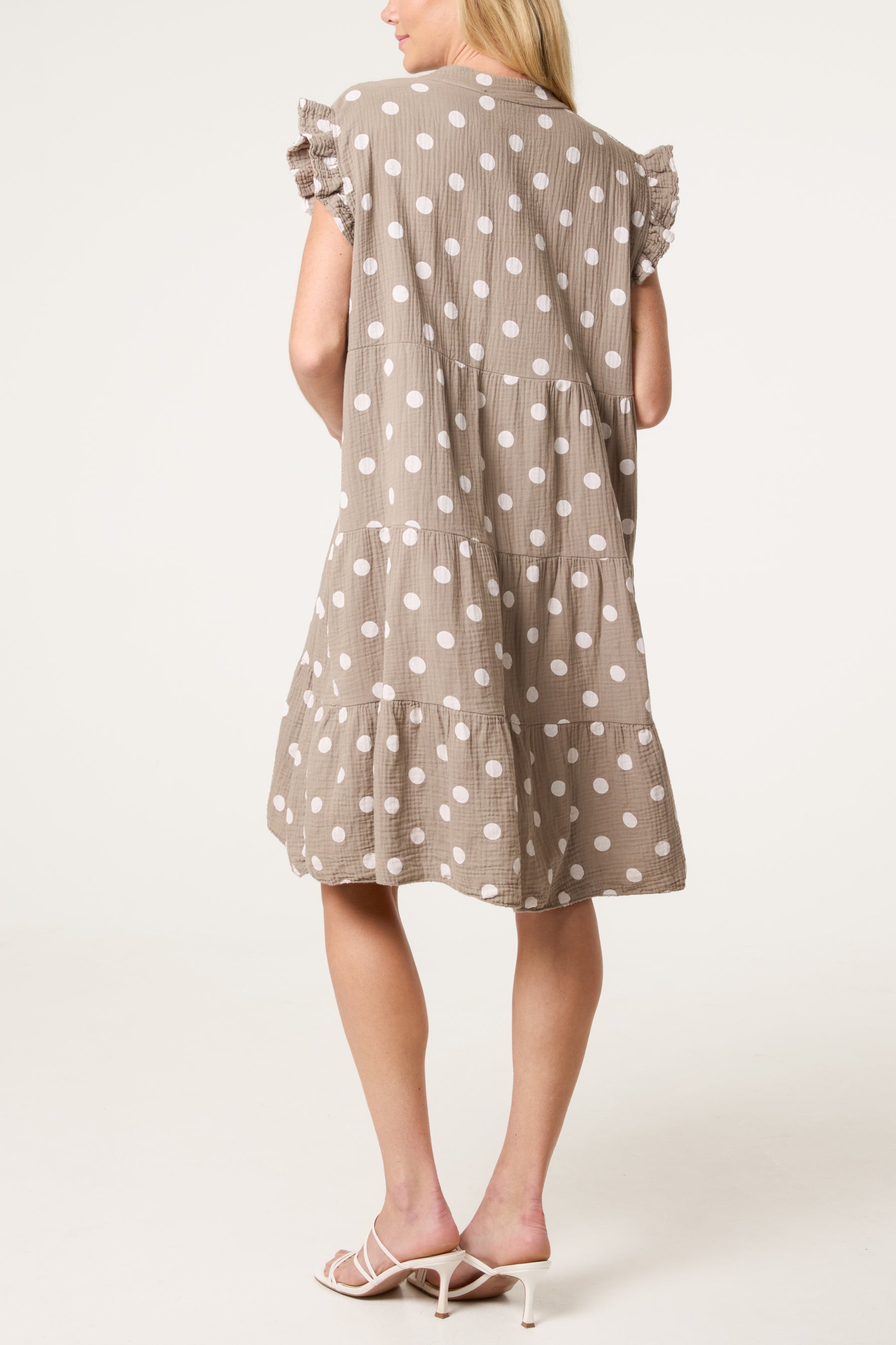 Polka Dot Frill Sleeve Tiered Mini Dress