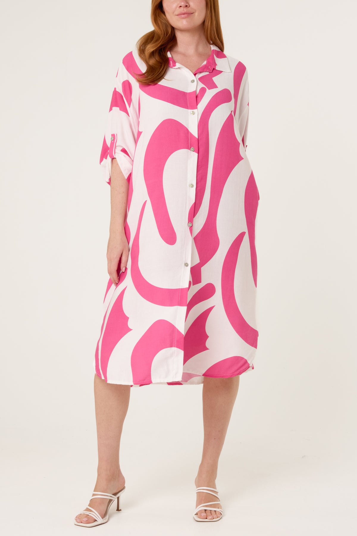 Abstract Print Button Up Shirt Dress