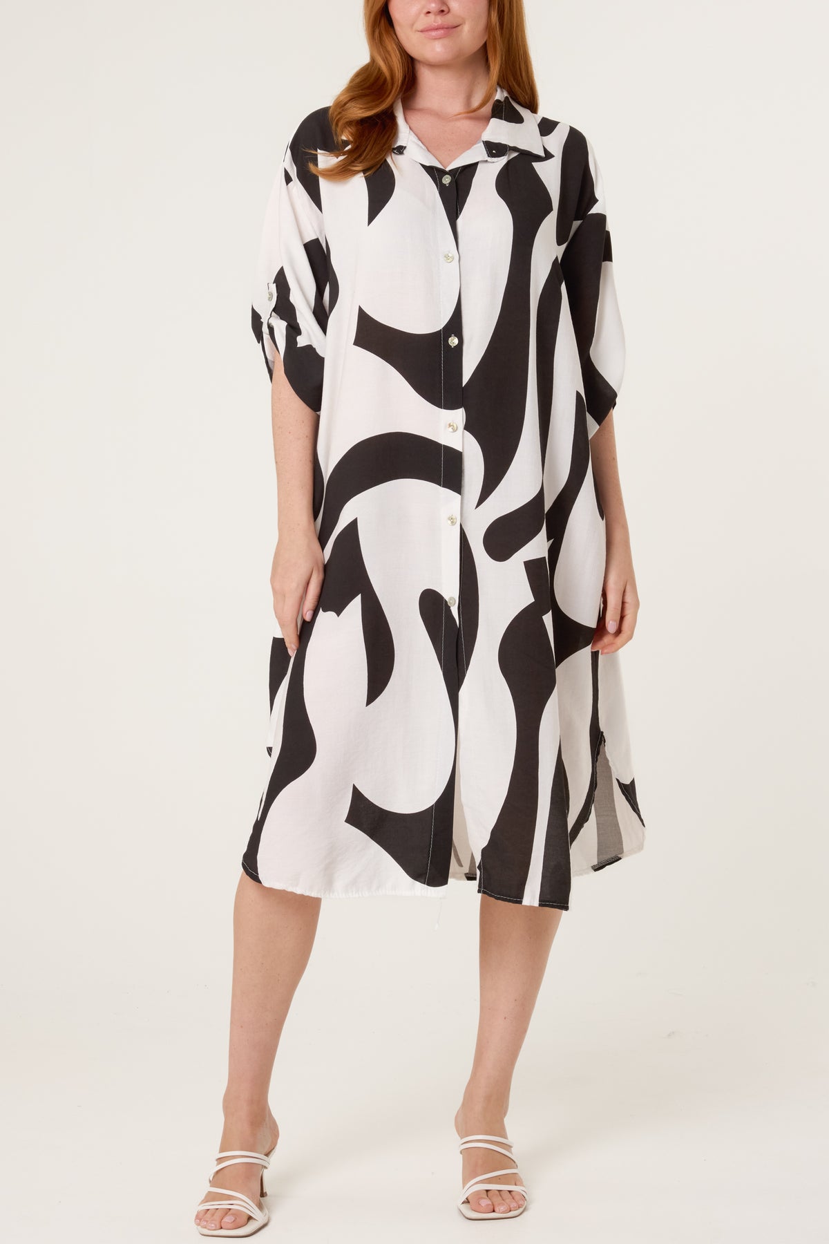 Abstract Print Button Up Shirt Dress
