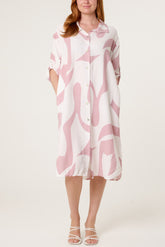 Abstract Print Button Up Shirt Dress