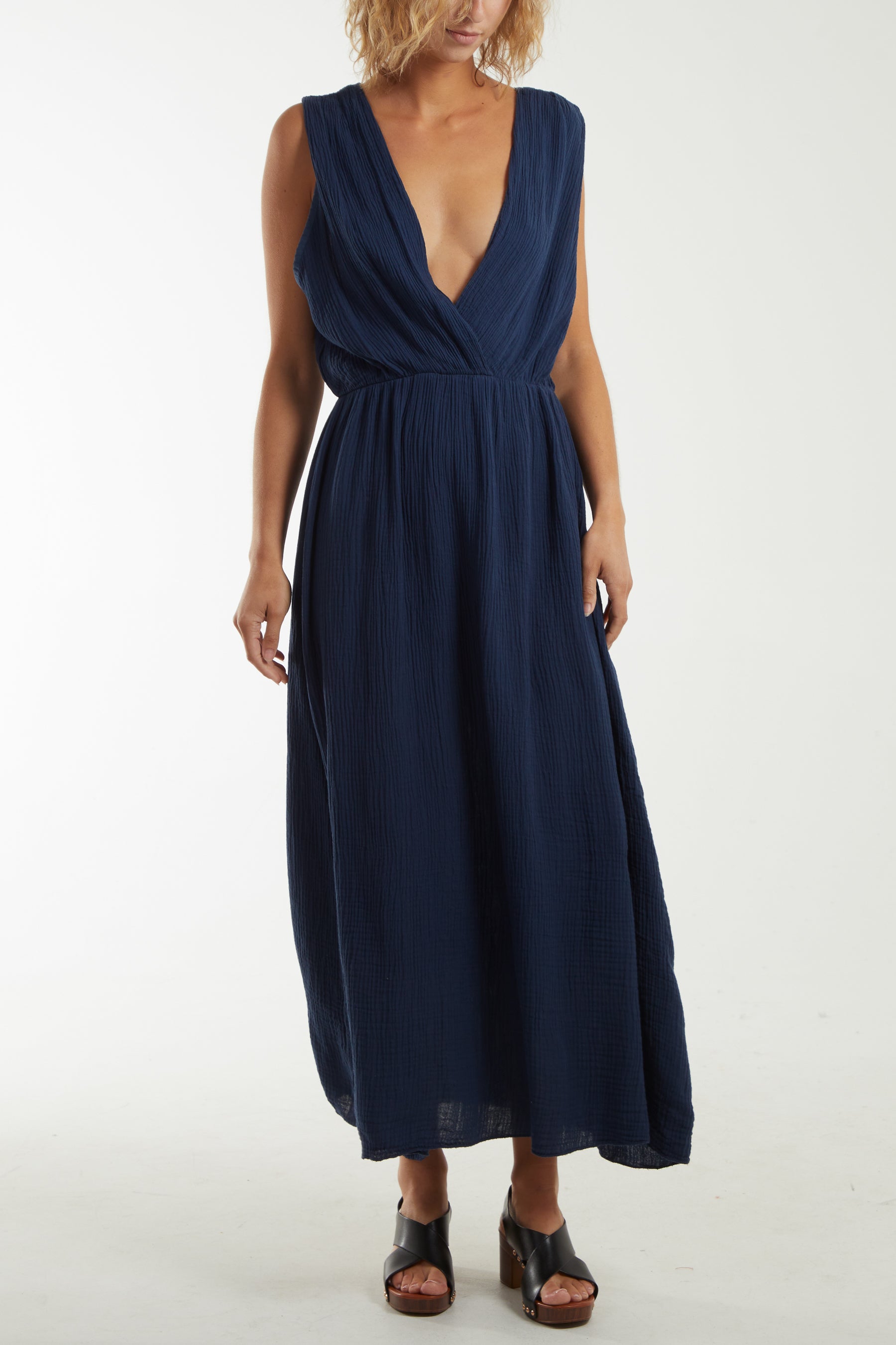 Double V-Neck Cheesecloth Maxi Dress