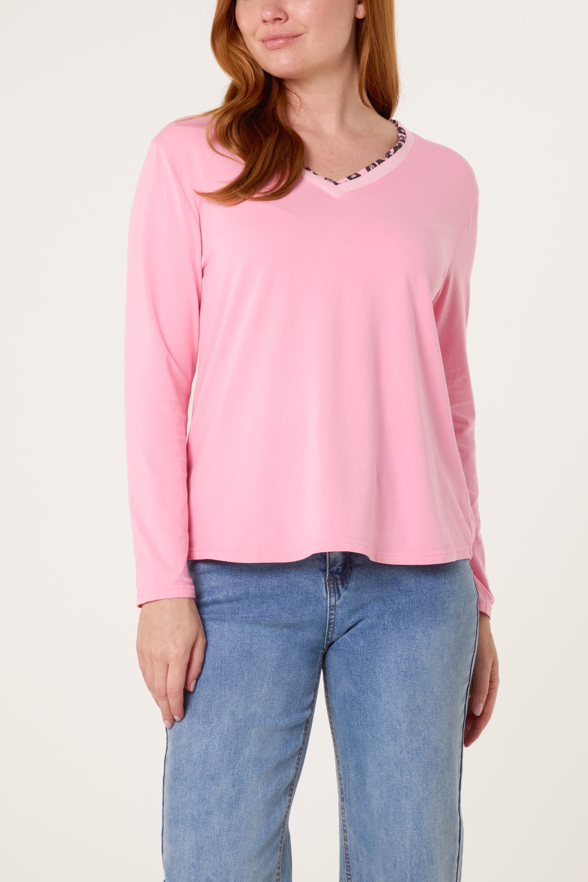 Leopard Insert V-Neck Top