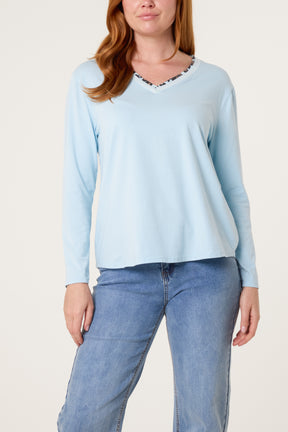 Leopard Insert V-Neck Top