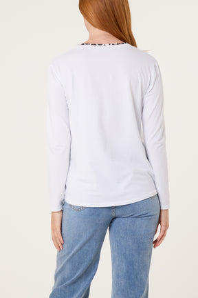 Leopard Insert V-Neck Top