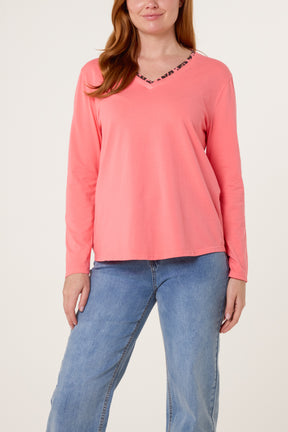 Leopard Insert V-Neck Top