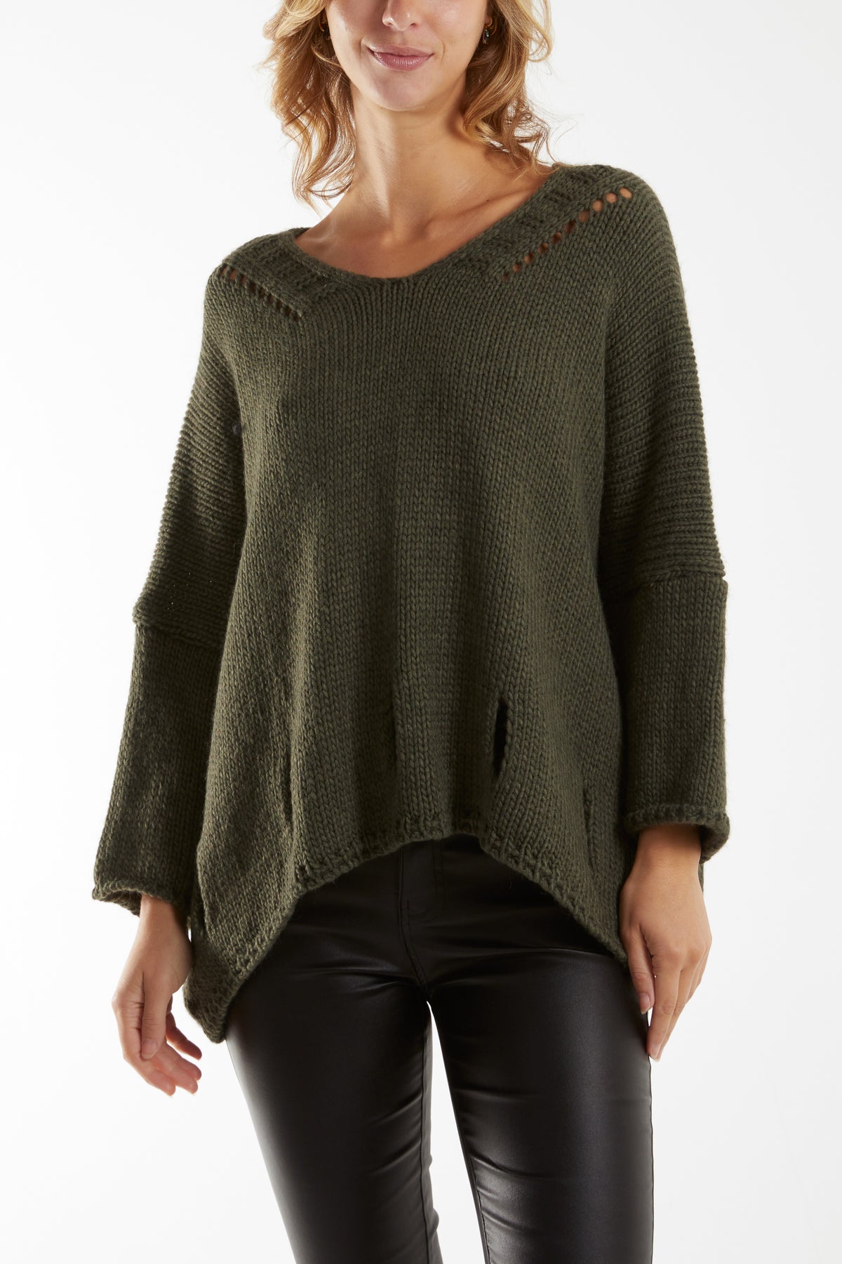 Hem Holes Detail V-Neck Jumper