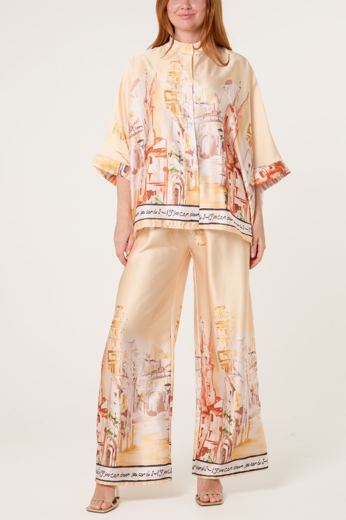 Satin-Like Landscape Print Co-Ord Set