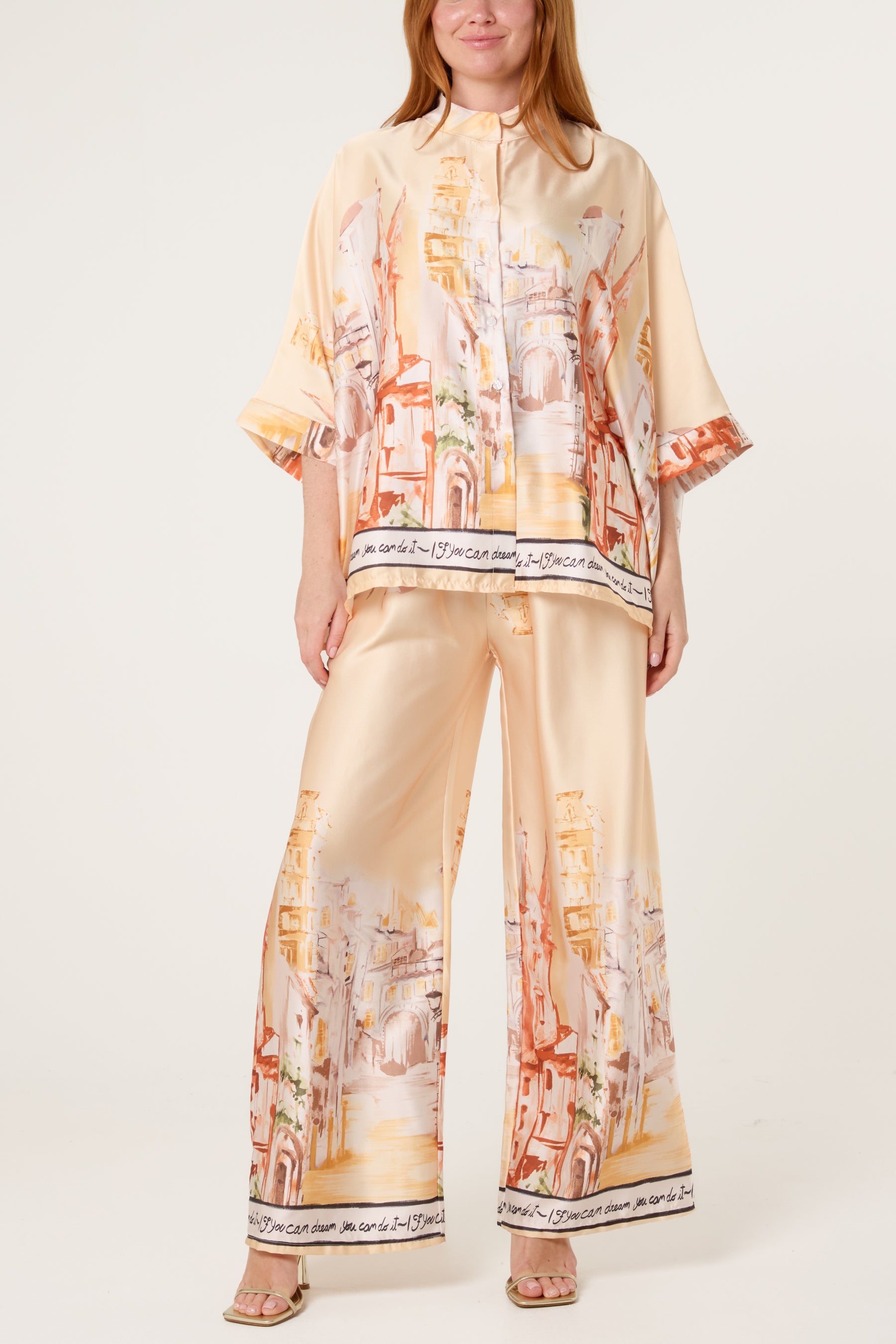 Satin-Like Landscape Print Co-Ord Set