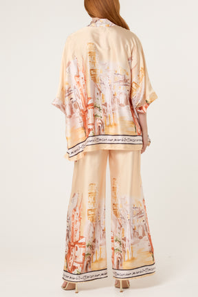 Satin-Like Landscape Print Co-Ord Set