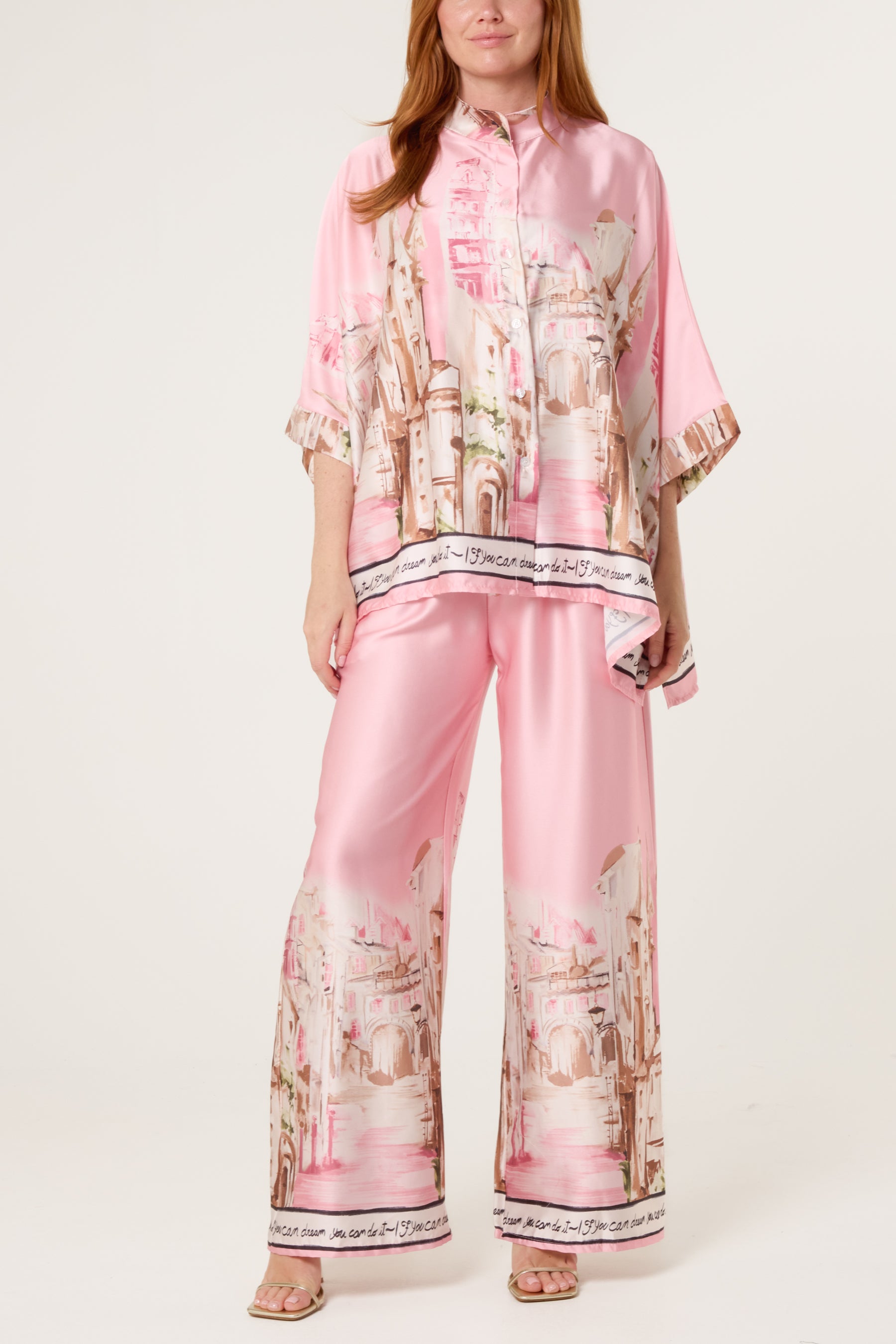 Satin-Like Landscape Print Co-Ord Set