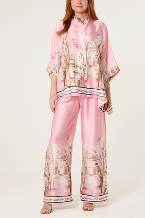 Satin-Like Landscape Print Co-Ord Set