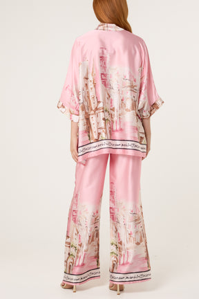 Satin-Like Landscape Print Co-Ord Set