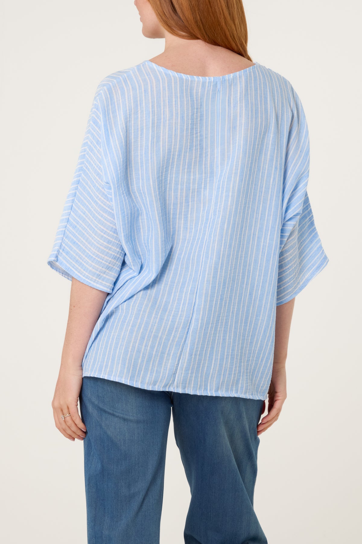 Cotton Blend Striped Batwing Top