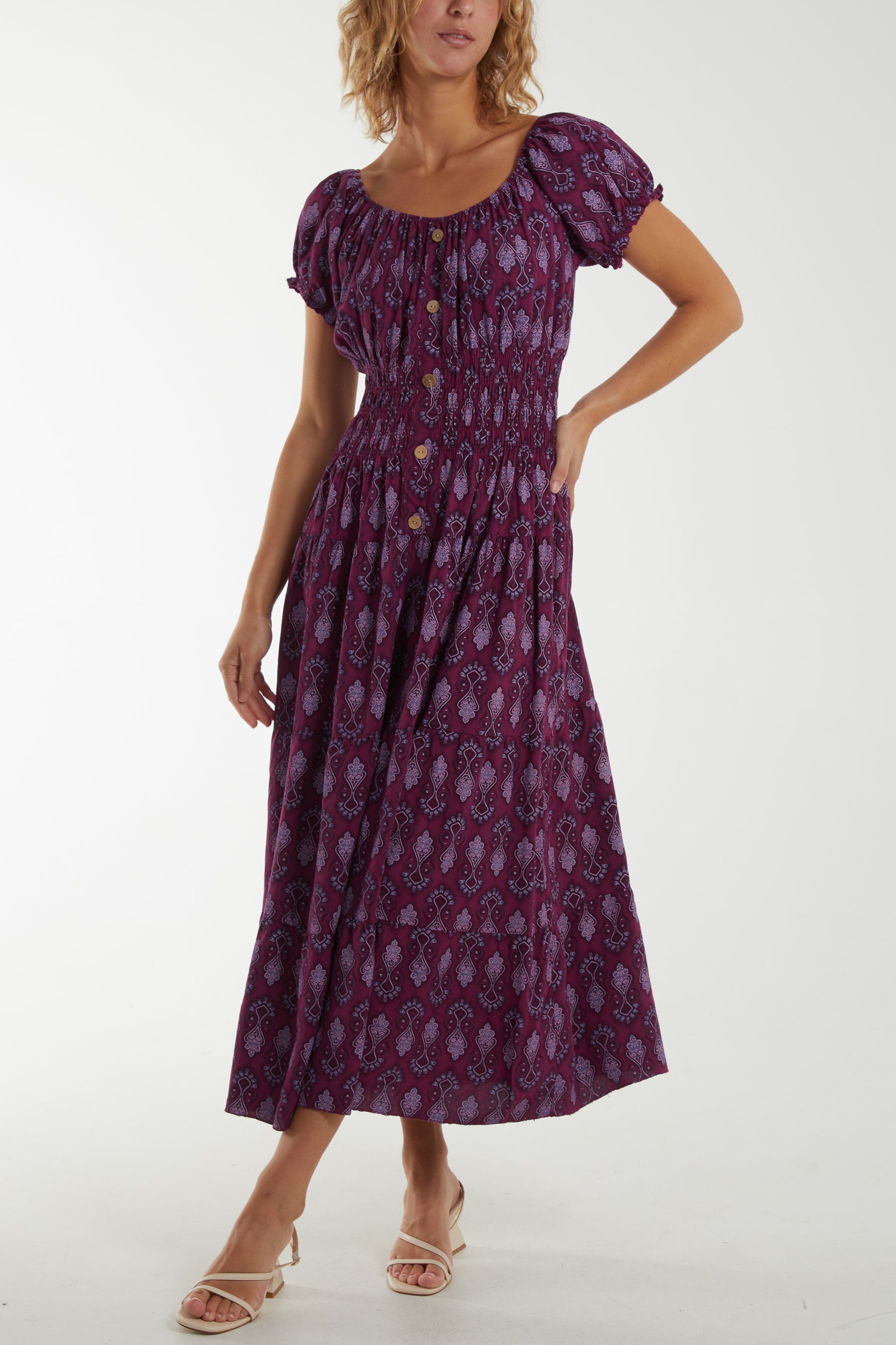 Moroccan Print Tiered Maxi Dress