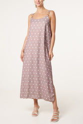 Side Split Gold Chain Strap Polka Dot Dress