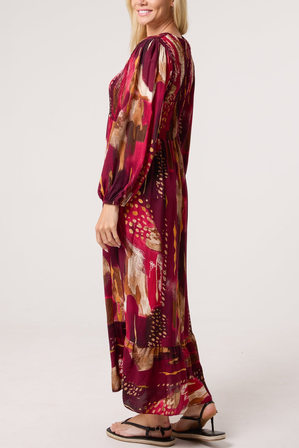 Multi Print Shirred Bust Midi Dress