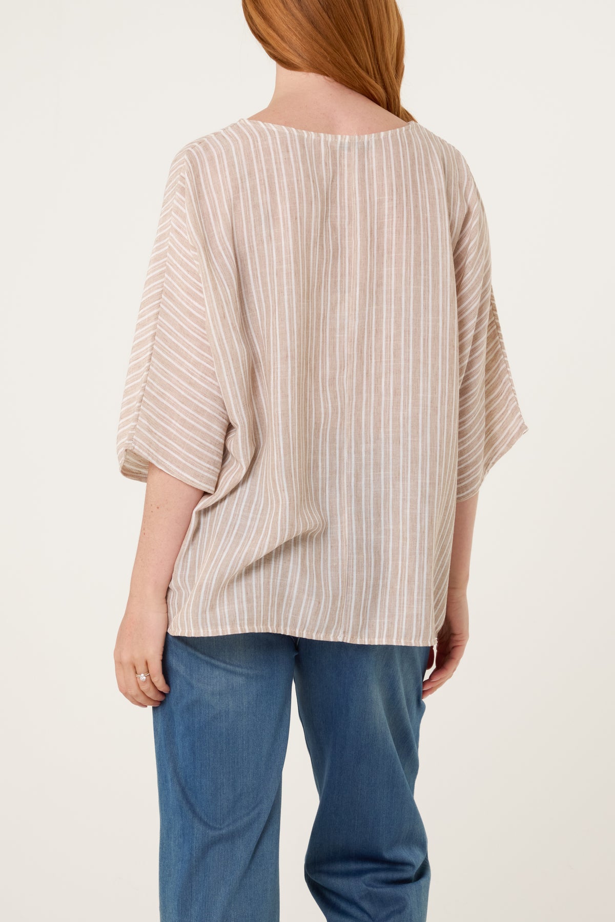 Cotton Blend Striped Batwing Top