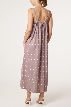 Side Split Gold Chain Strap Polka Dot Dress