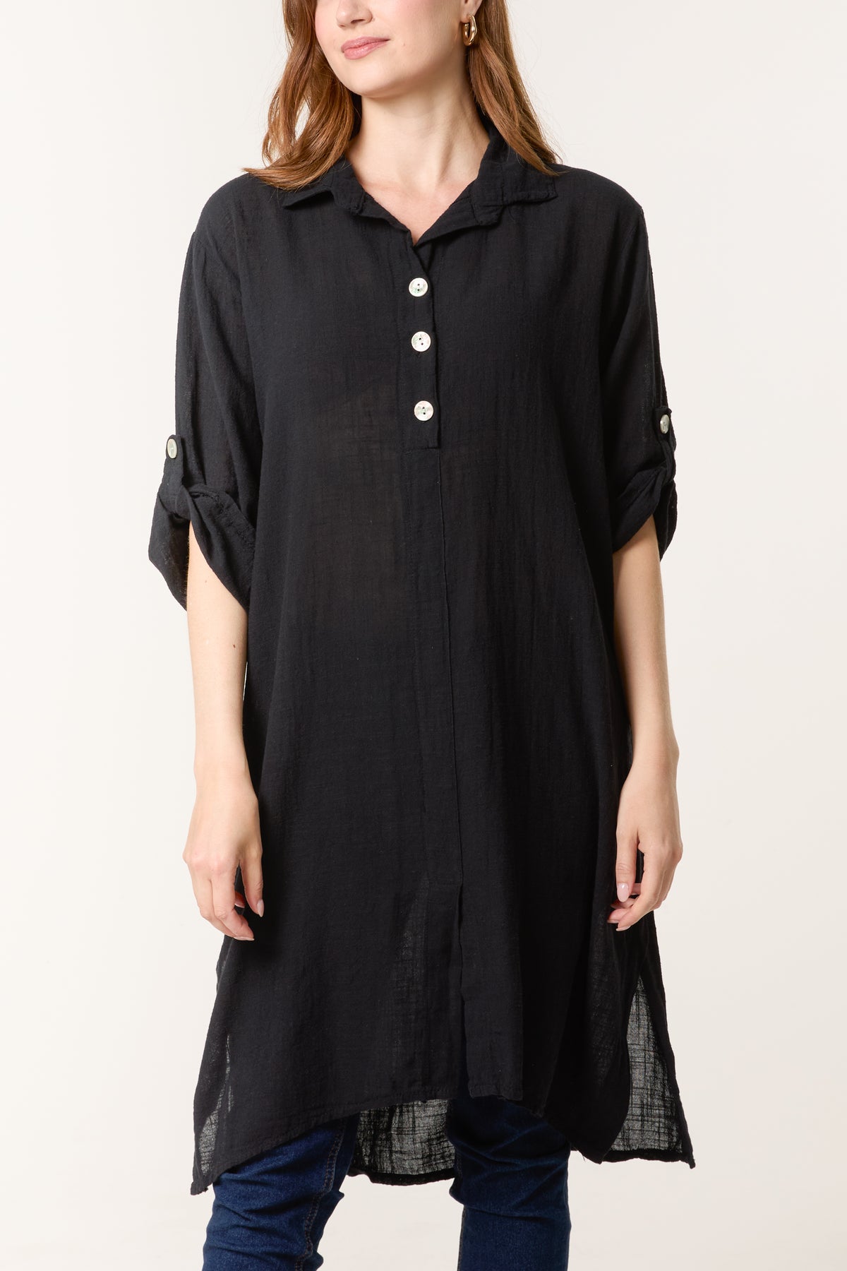 Button Details Longline Cotton Top