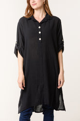 Button Details Longline Cotton Top