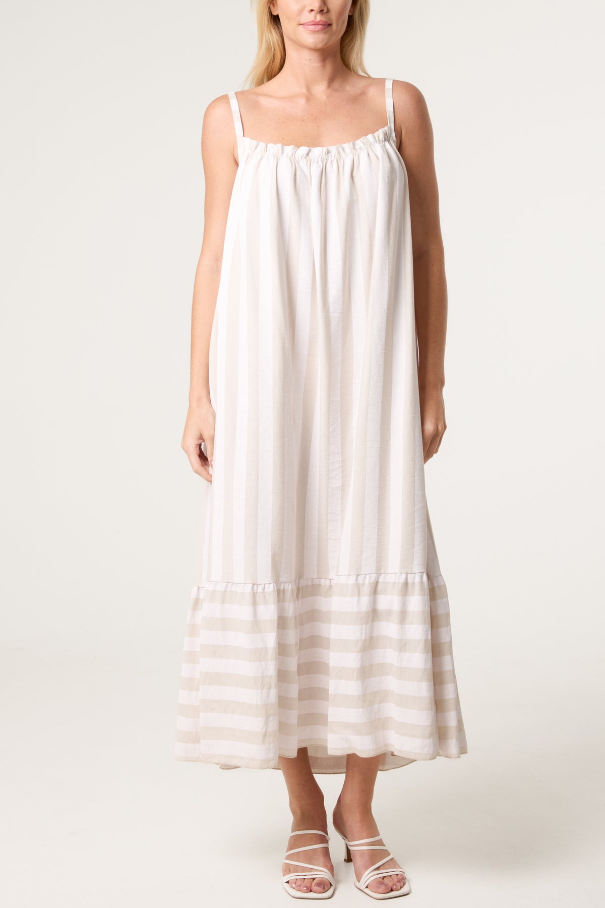 Striped Down Sleeveless Cami Dress
