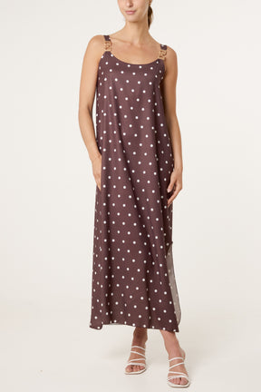 Side Split Gold Chain Strap Polka Dot Dress
