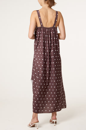 Side Split Gold Chain Strap Polka Dot Dress