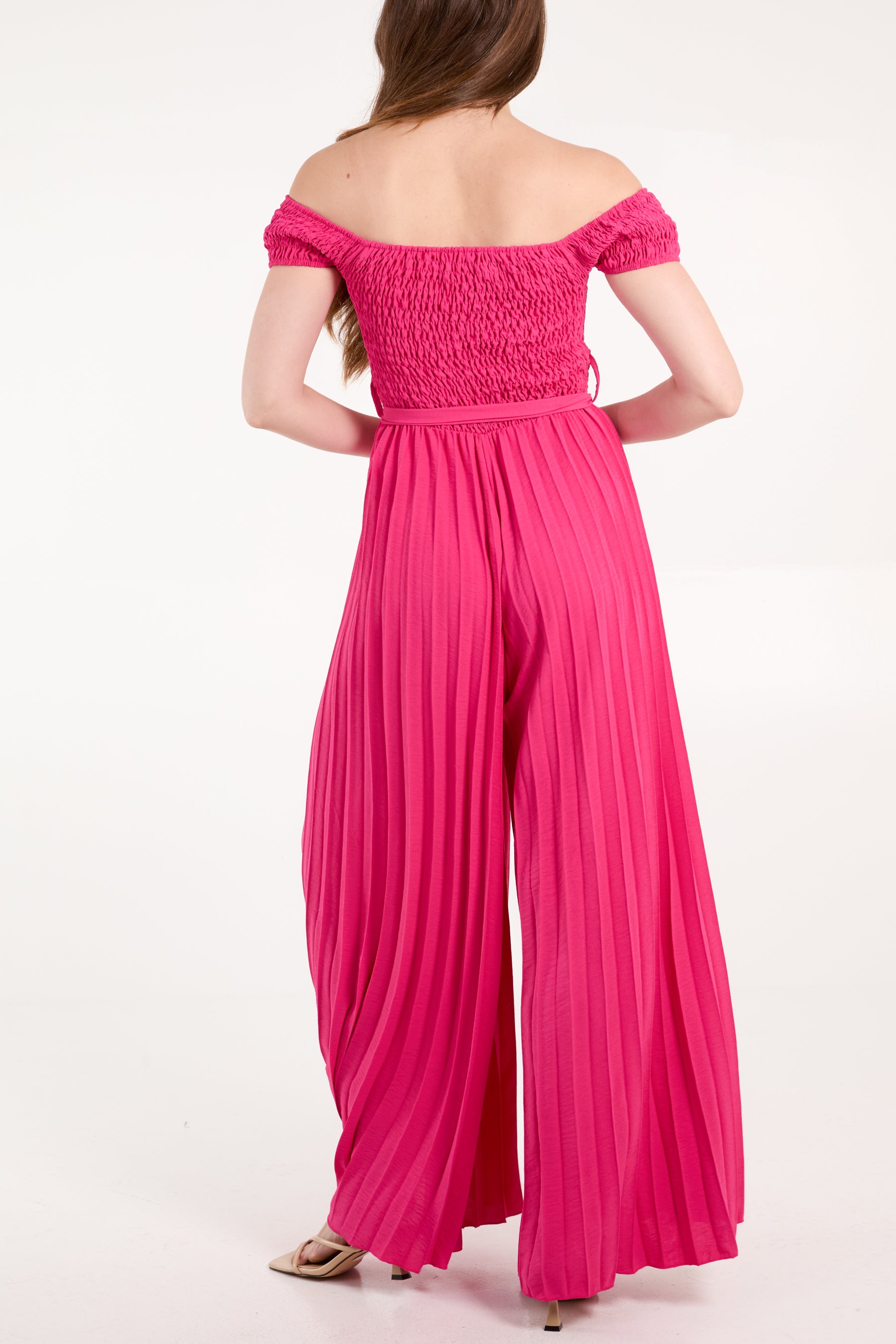 Bardot Shirred Bodice Pleated Leg Jumpsuit