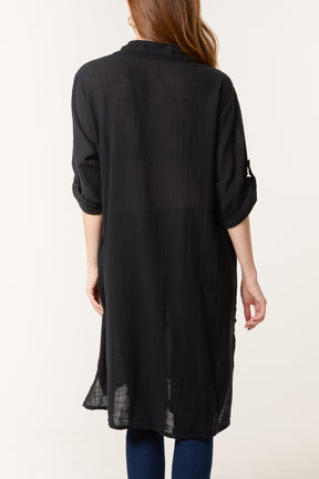 Button Details Longline Cotton Top