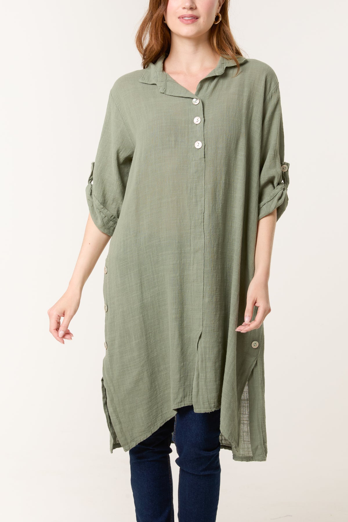 Button Details Longline Cotton Top