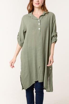 Button Details Longline Cotton Top