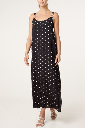 Side Split Gold Chain Strap Polka Dot Dress