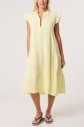Cotton Frill Sleeved Midi Dress