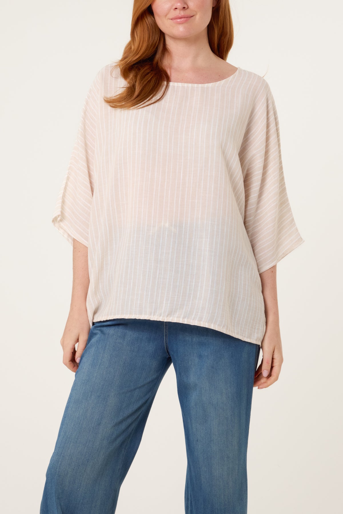 Cotton Blend Striped Batwing Top