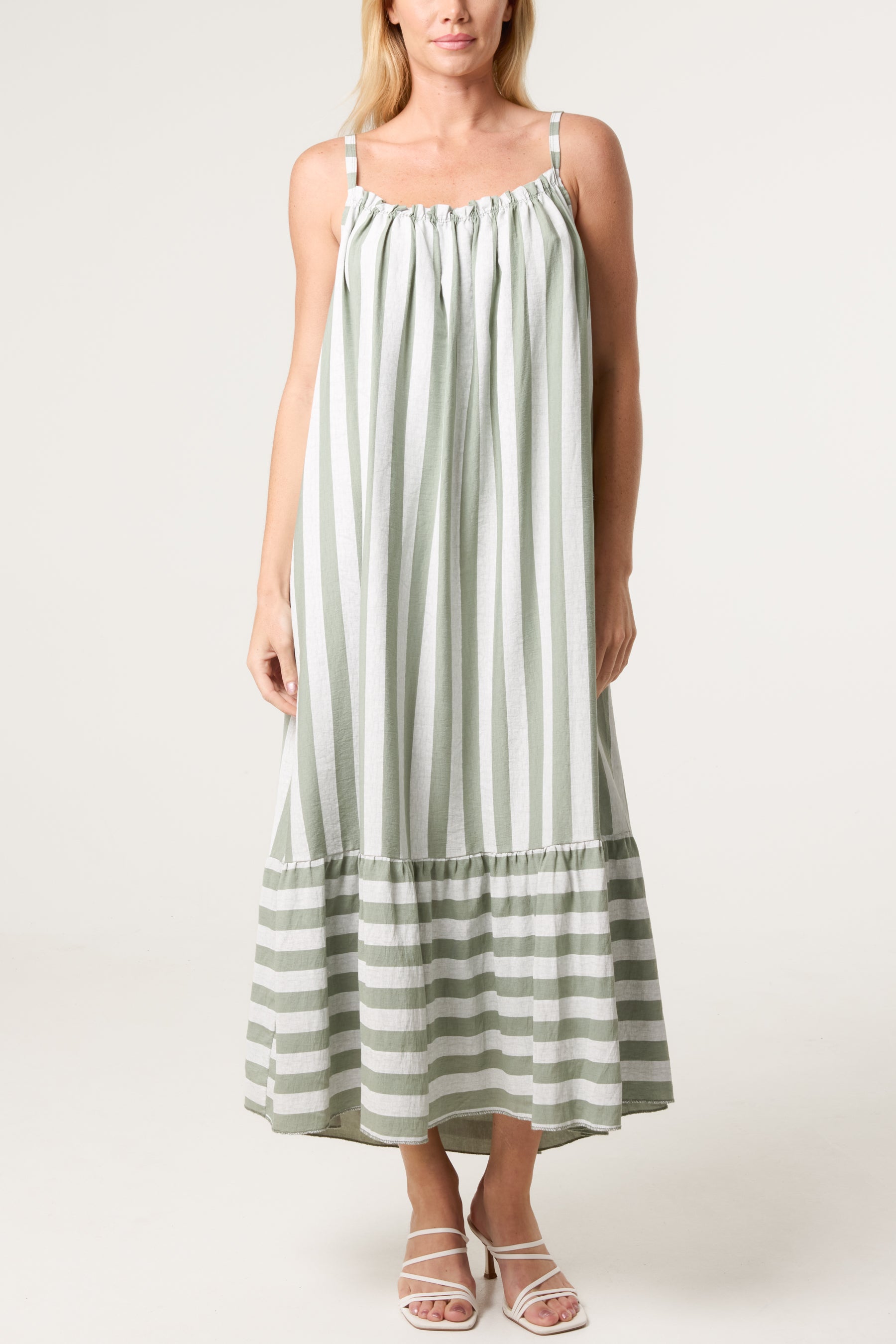 Striped Down Sleeveless Cami Dress