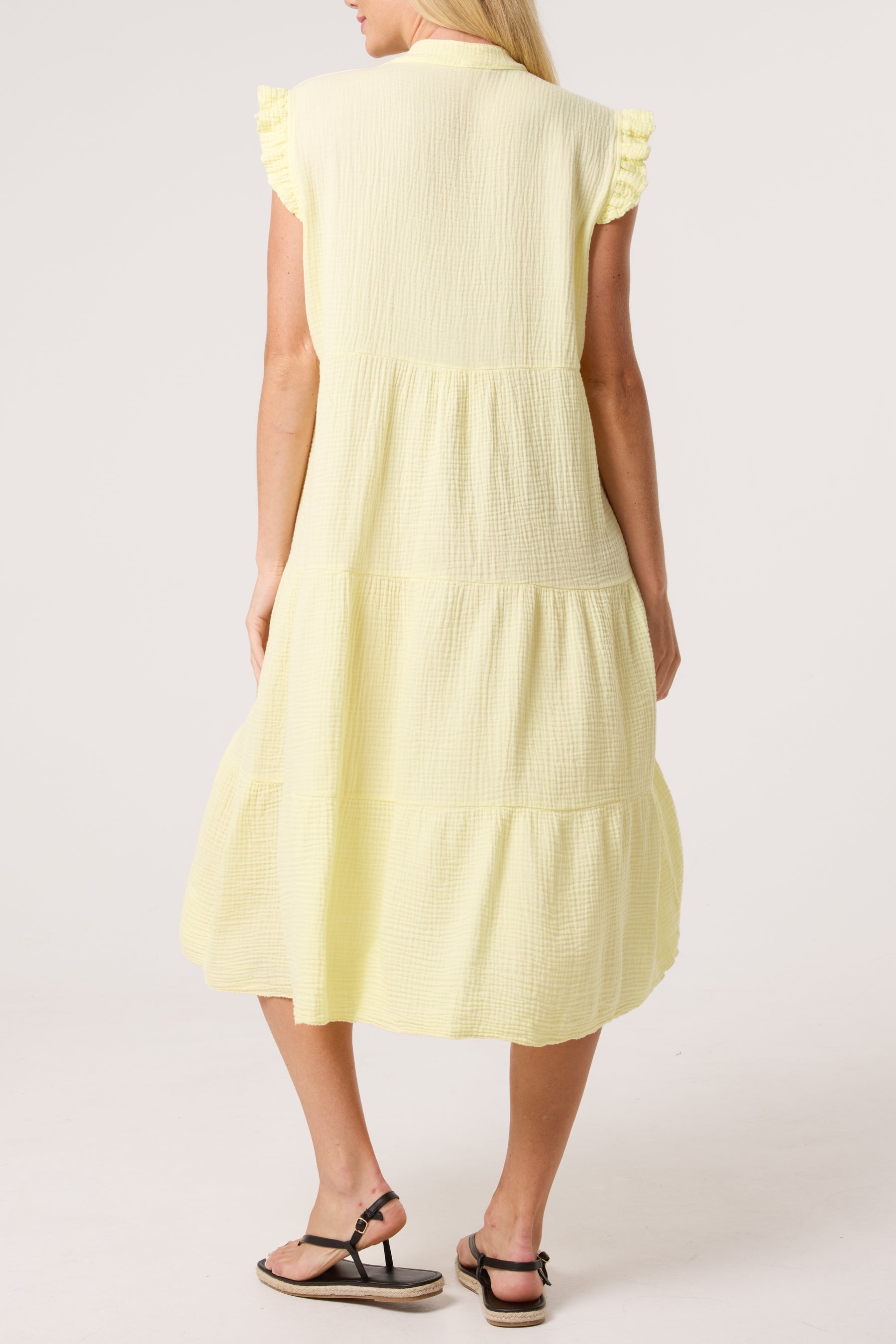 Cotton Frill Sleeved Midi Dress
