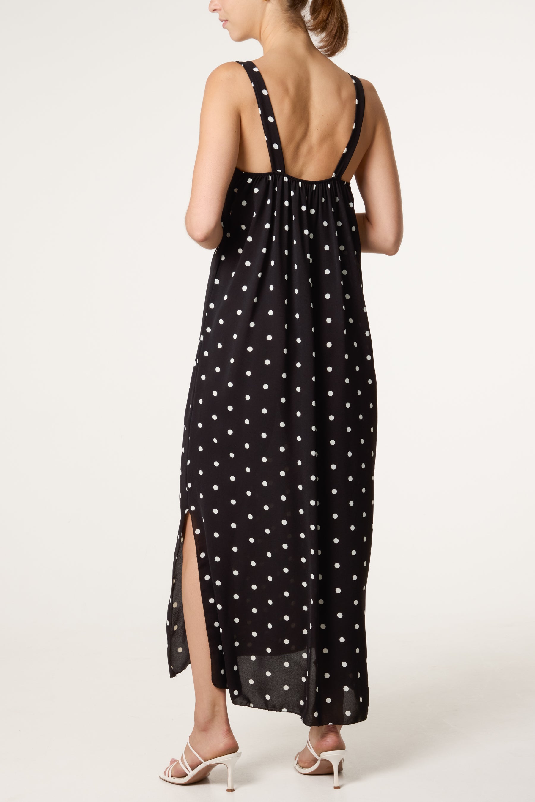 Side Split Gold Chain Strap Polka Dot Dress