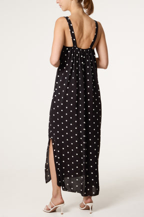 Side Split Gold Chain Strap Polka Dot Dress