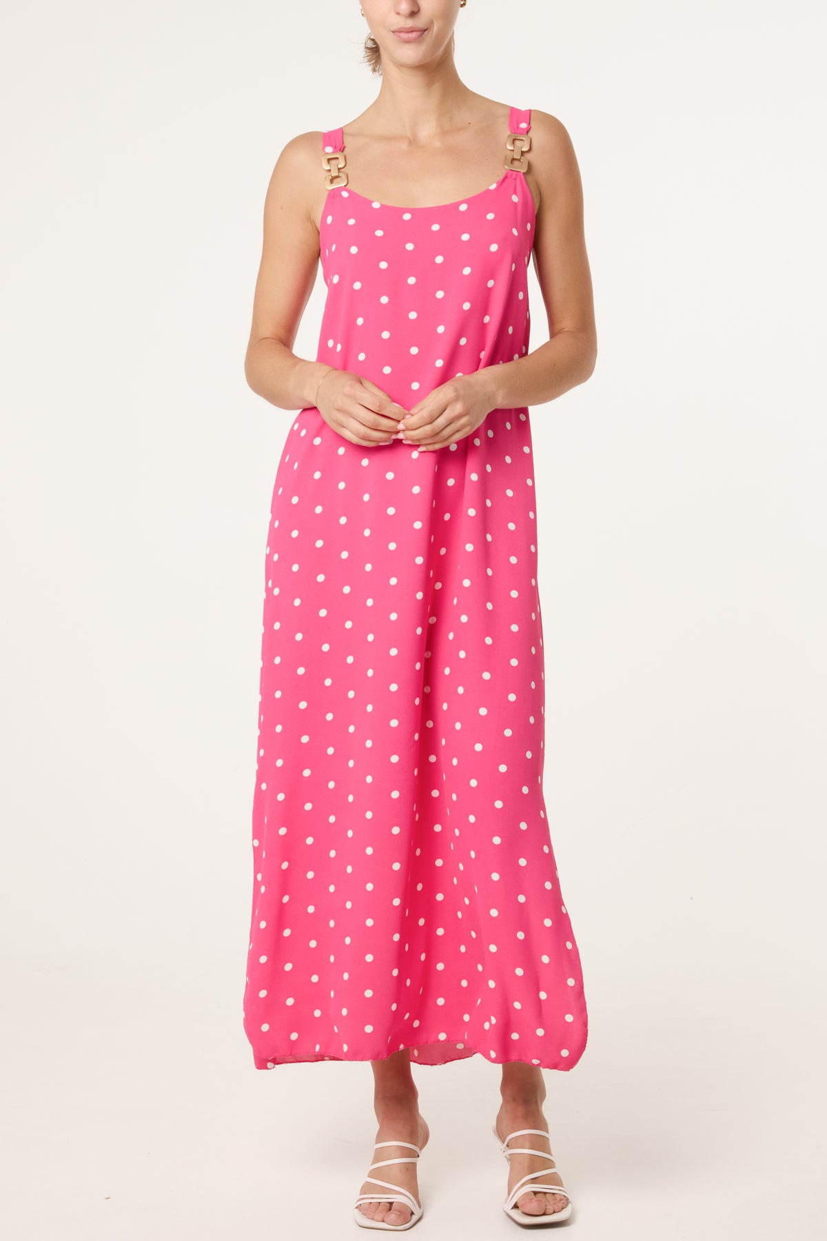 Side Split Gold Chain Strap Polka Dot Dress