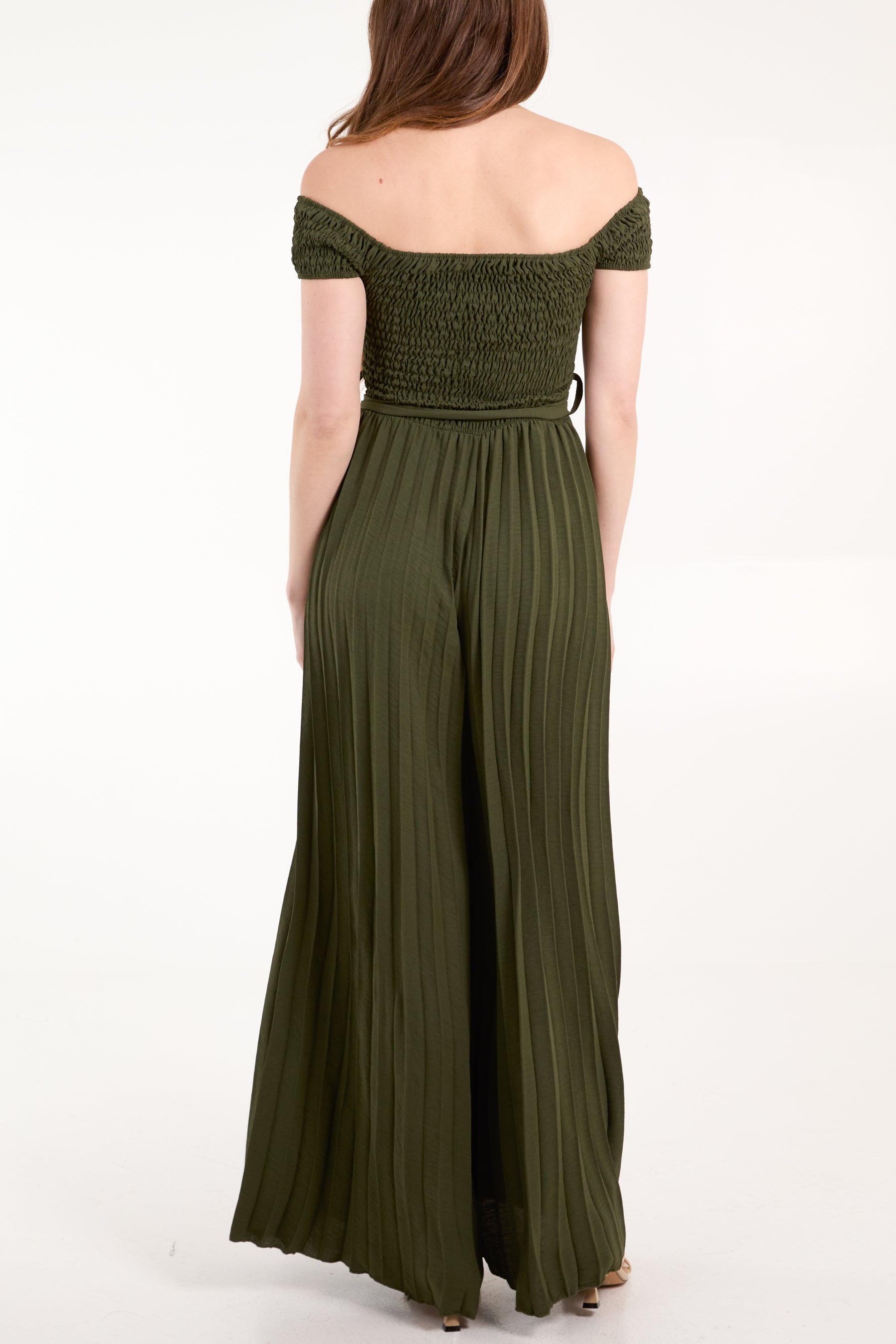 Bardot Shirred Bodice Pleated Leg Jumpsuit