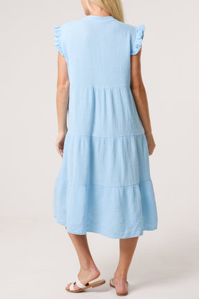 Cotton Frill Sleeved Midi Dress