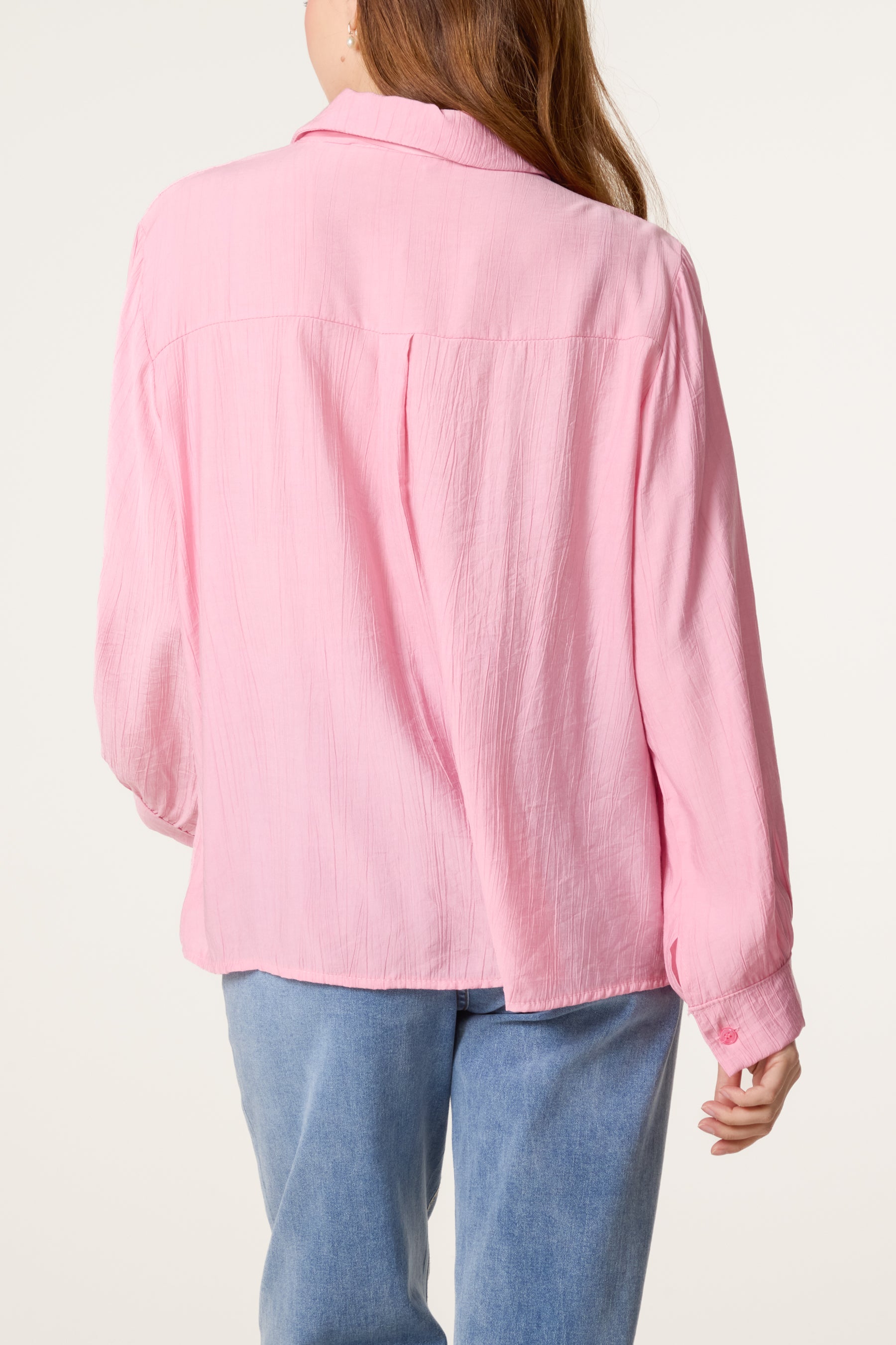 Floral Scarf Neck Crinkle Shirt
