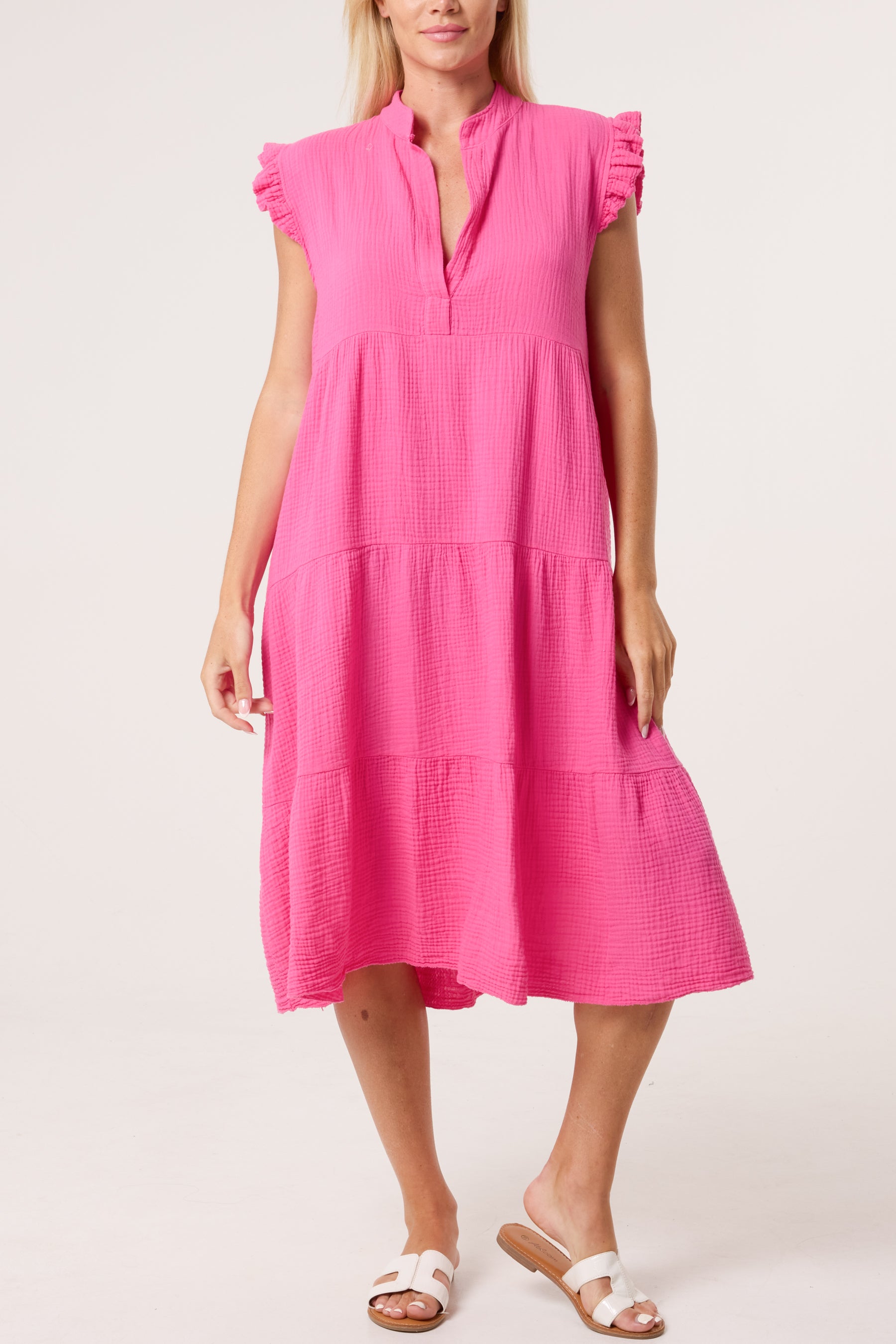 Cotton Frill Sleeved Midi Dress