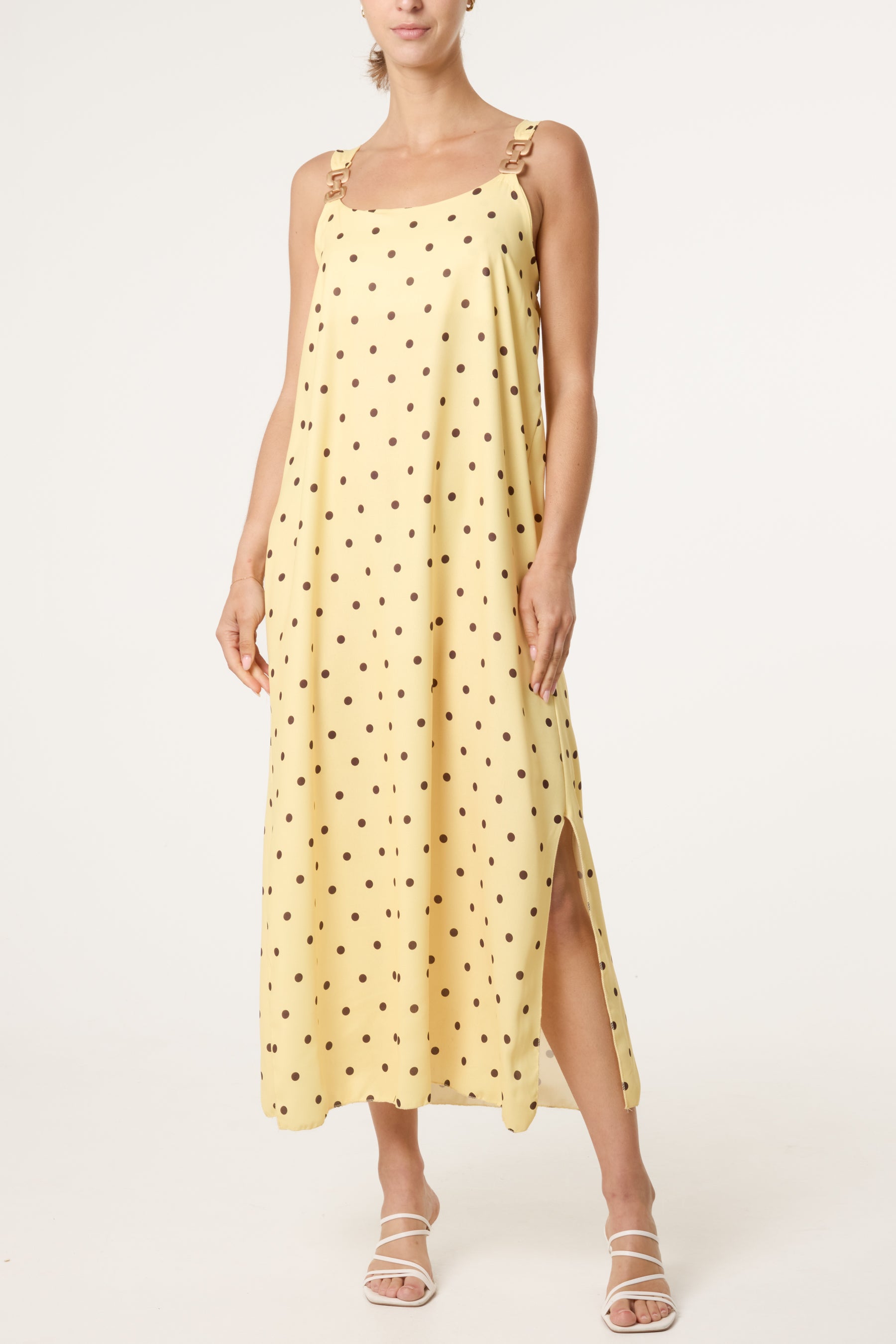 Side Split Gold Chain Strap Polka Dot Dress