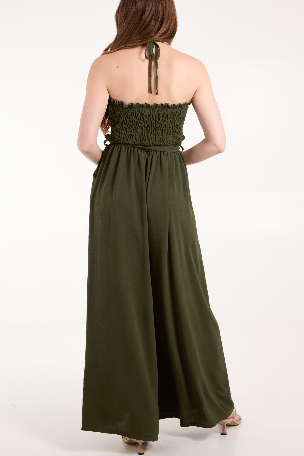 Bandeau Shirred Bodice Wide Leg Jumpsuit