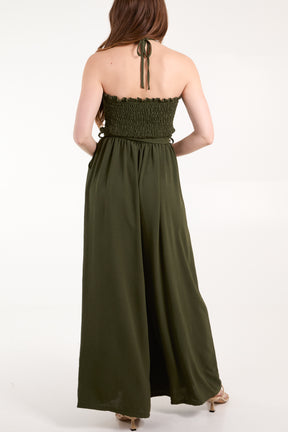 Bandeau Halterneck Shirred Bodice Jumpsuit